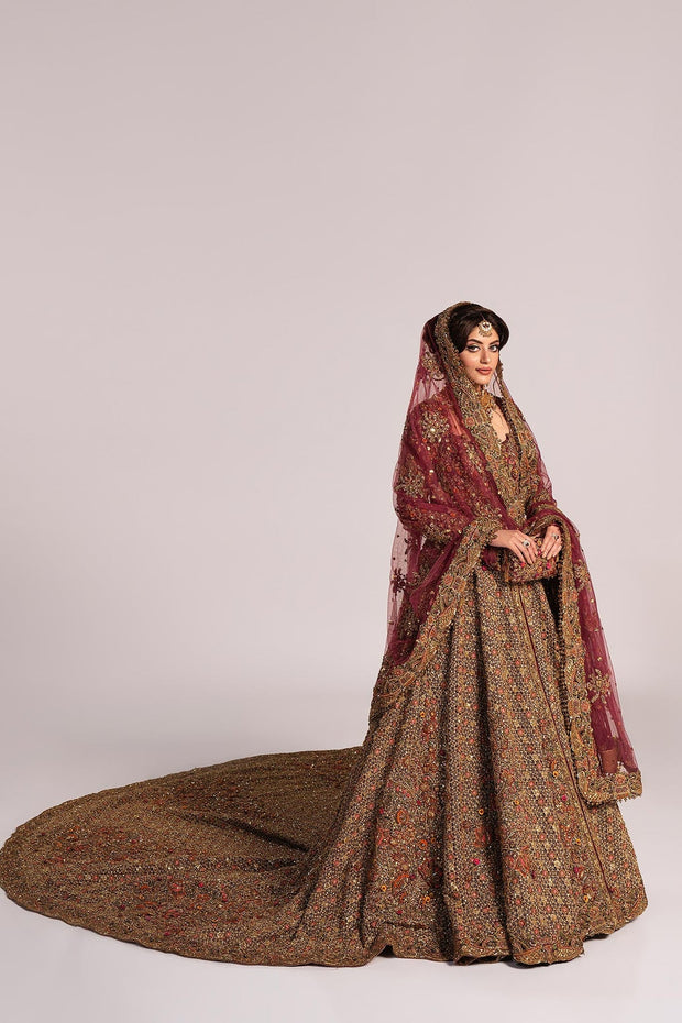 Pakistani Bridal Dress in Open Jacket and Lehenga Dupatta Style