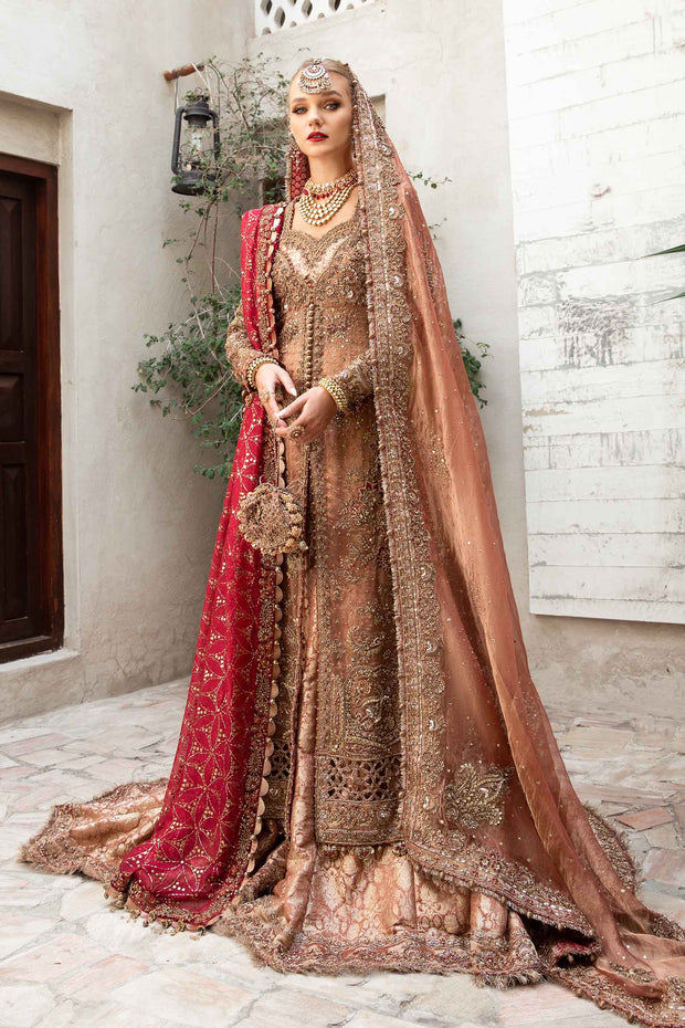 Pakistani Bridal Dress in Open Kameez and Lehenga Style