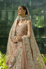 Pakistani Bridal Dress in Peach Lehenga Frock Style