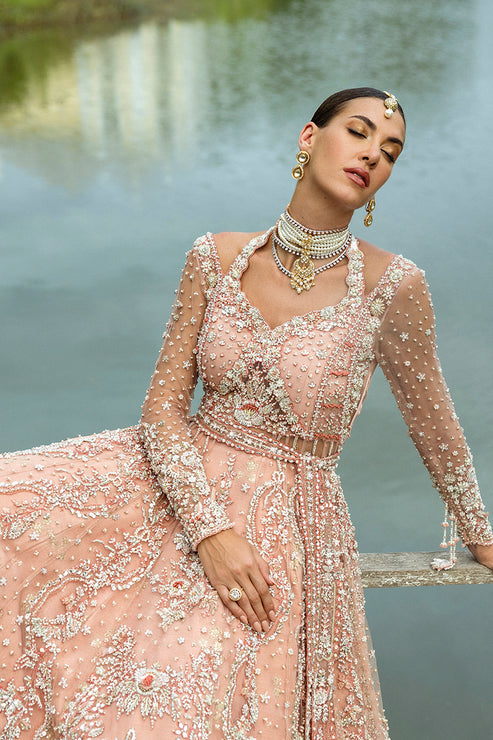 Pakistani Bridal Dress in Peach Lehenga Kameez Style Online