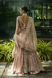 Pakistani Bridal Dress in Peach Lehenga Kameez Style