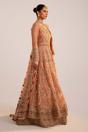 Pakistani Bridal Dress in Peach Lehenga and Pishwas Style