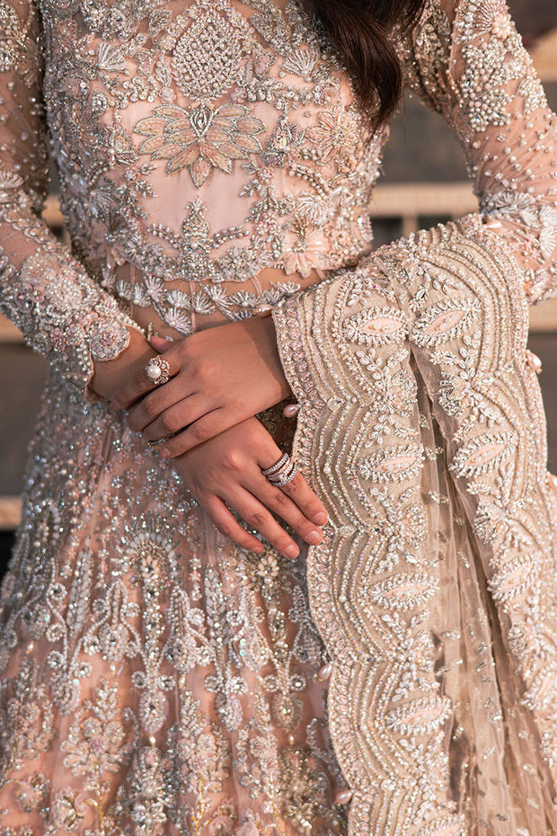 Pakistani Bridal Dress in Peach Pishwas Style