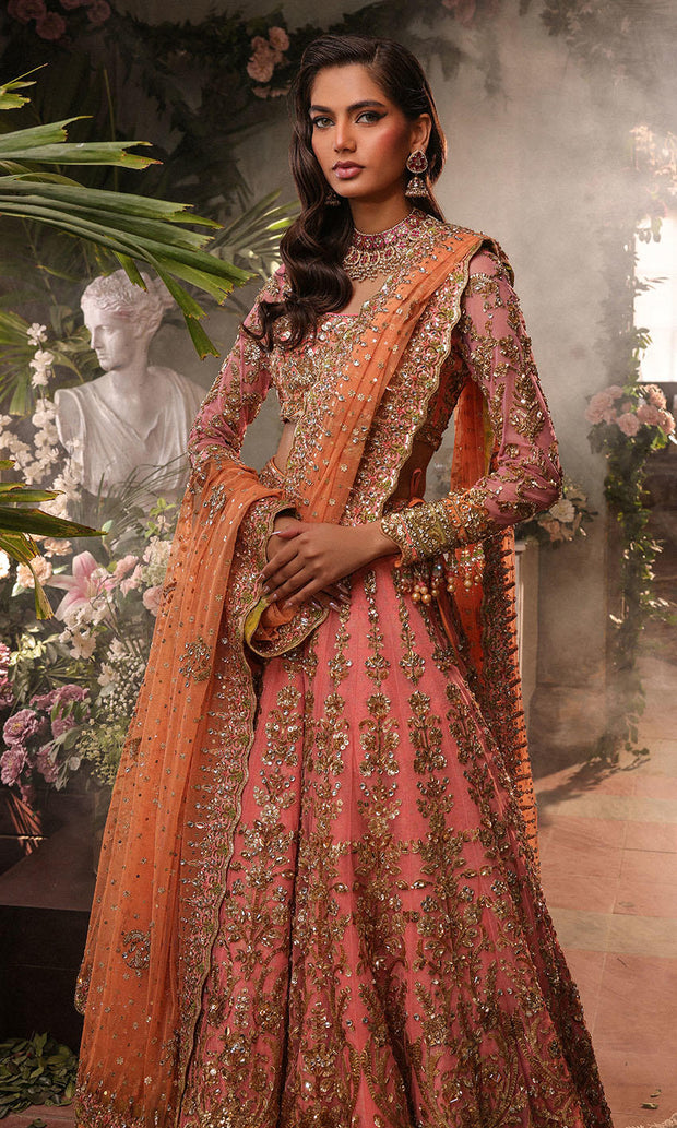 Pakistani Bridal Dress in Pink Lehenga and Choli Style