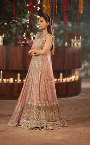 Pakistani Bridal Dress in Pink Open Gown Lehenga Style Online