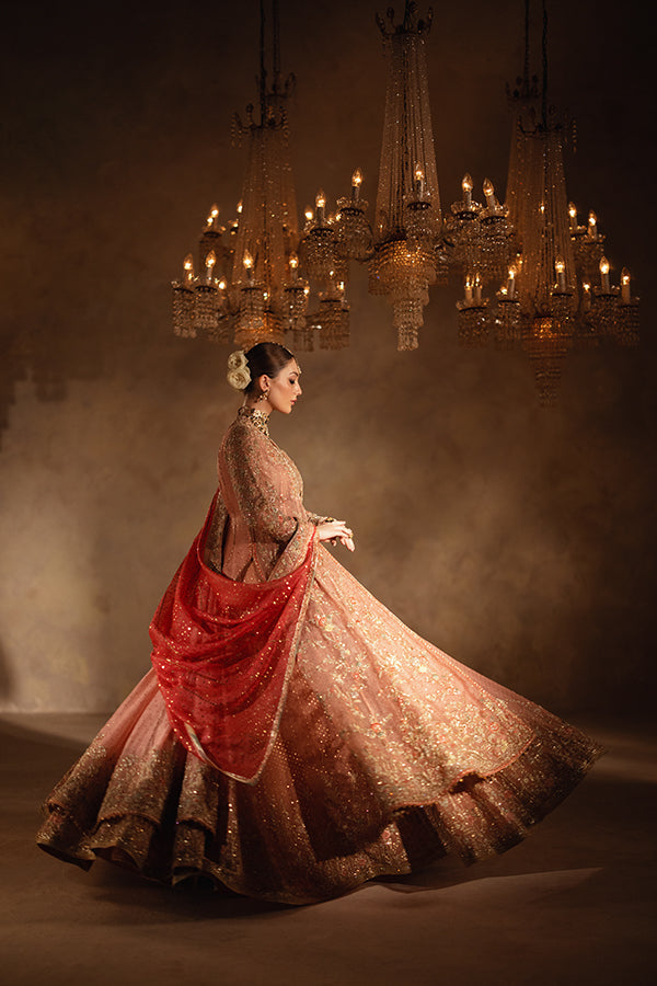 Pakistani Bridal Dress in Pink Pishwas Lehenga Style Online