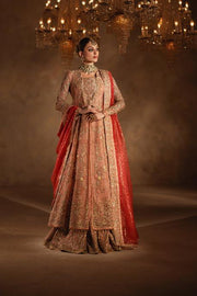 Pakistani Bridal Dress in Pink Pishwas Lehenga Style