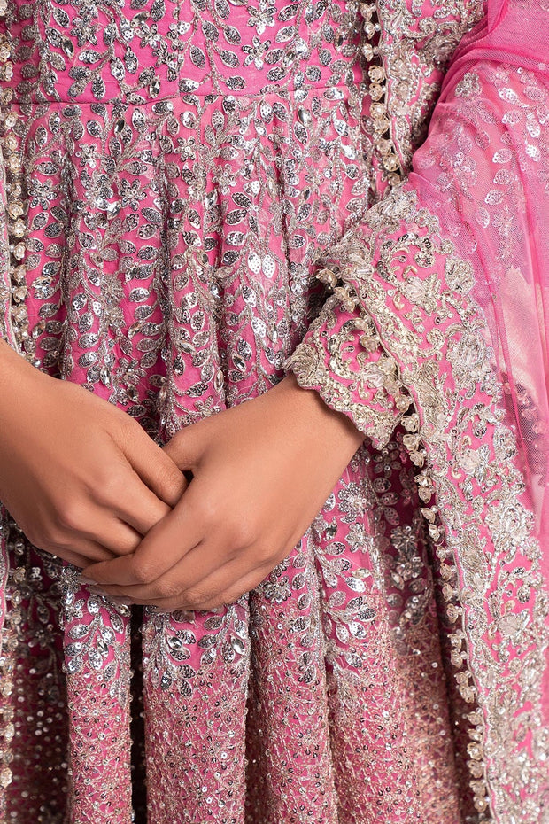 Pink Pakistani Bridal Dress in Pishwas Frock Style