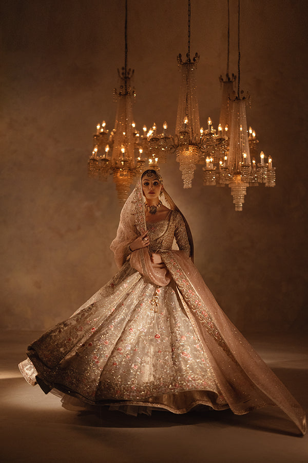 Pakistani Bridal Dress in Pishwas Lehenga Dupatta Style