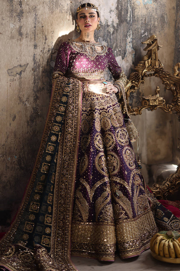 Pakistani Bridal Dress in Purple Choli with Lehenga Style