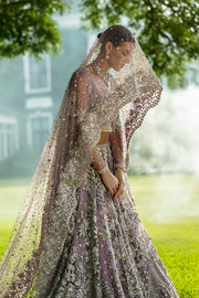 Pakistani Bridal Dress in Purple Lehenga Style