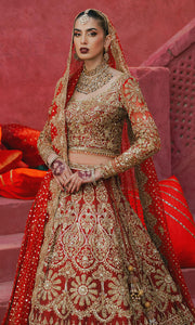 Pakistani Bridal Dress in Red Choli and Lehenga Style