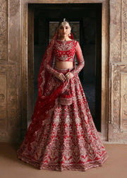 Pakistani Bridal Dress in Red Choli and Lehenga Style