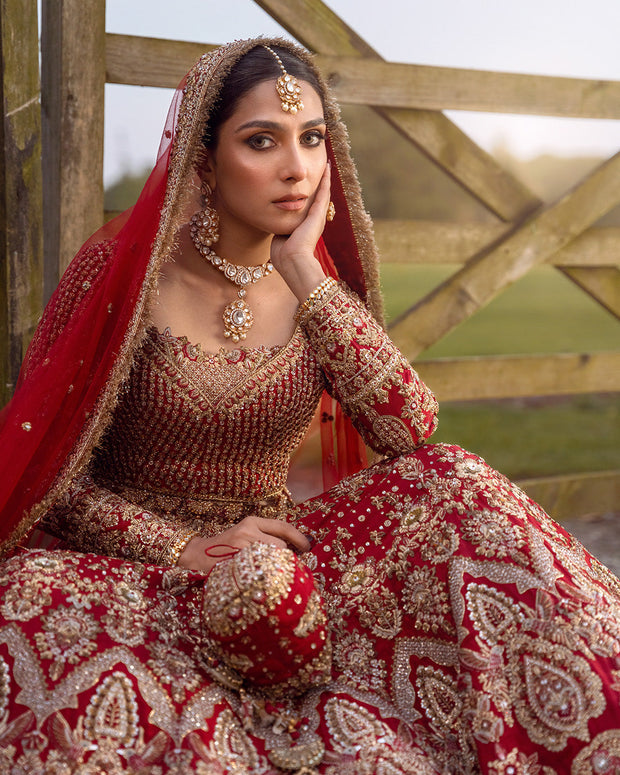 Pakistani Bridal Dress in Red Lehenga Choli Style