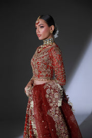 Pakistani Bridal Dress in Red Lehenga and Choli Style Online