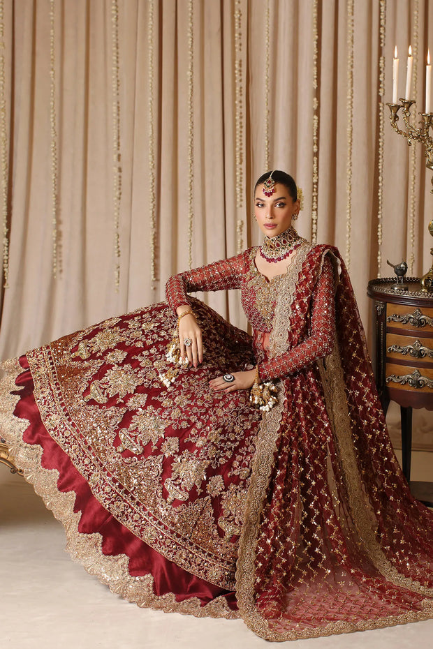 Pakistani Bridal Dress in Red Pishwas Lehenga Style