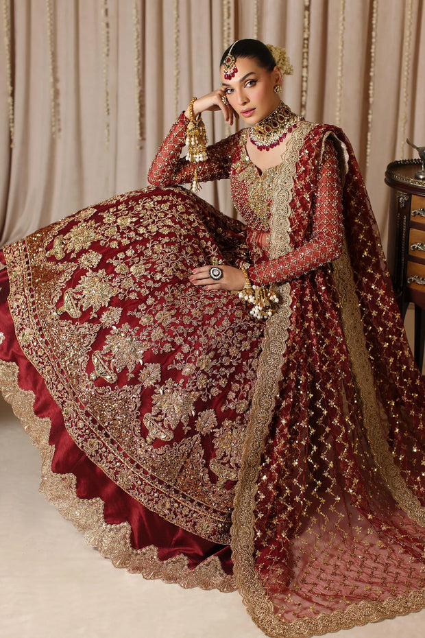 Pakistani Bridal Dress in Red Pishwas Lehenga Style Online