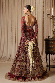 Pakistani Bridal Dress in Red Pishwas and Lehenga Style