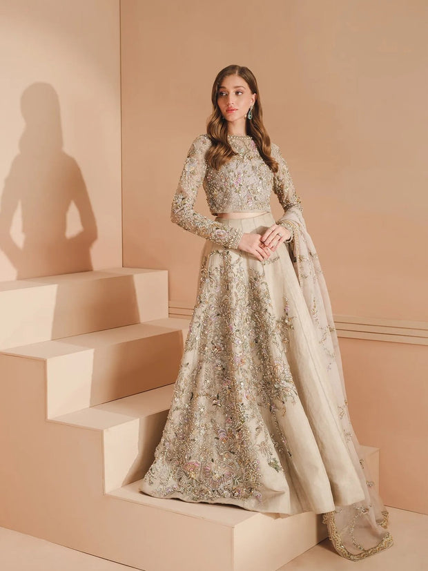 Pakistani Bridal Dress in Rose Gold Choli Lehenga Style