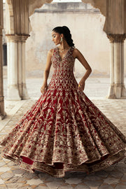 Pakistani Bridal Dress in Royal Red Lehenga Frock Style