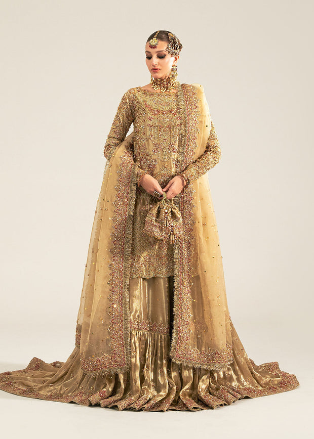 Pakistani Bridal Dress in Tissue Shirt Gharara Style