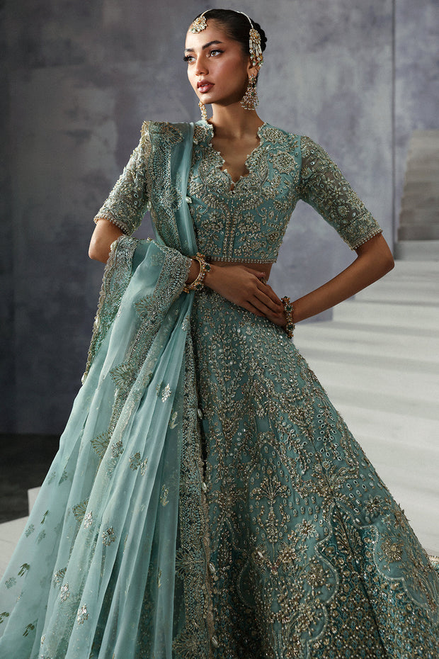 Pakistani Bridal Dress in Turquoise Choli Lehenga Style Online