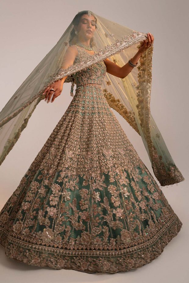 Pakistani Bridal Dress in Turquoise Lehenga Choli Style Online