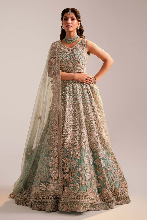 Pakistani Bridal Dress in Turquoise Lehenga Choli Style