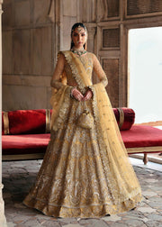 Pakistani Bridal Dress in Yellow Gown Lehenga Style