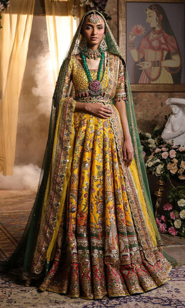 Pakistani Bridal Dress in Yellow Lehenga Choli Style