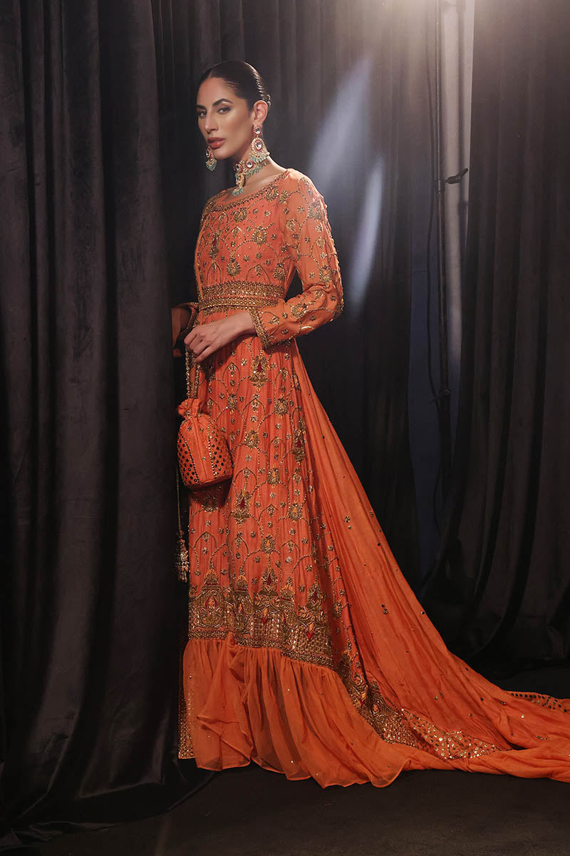 Long Tail Pakistani Bridal Maxi Dress With Dupatta Nameera By Farooq 1540