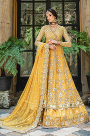 Pakistani Bridal Mehndi Dress in Angrakha Lehenga Style Online