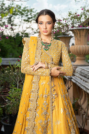 Pakistani Bridal Mehndi Dress in Angrakha and Lehenga Style