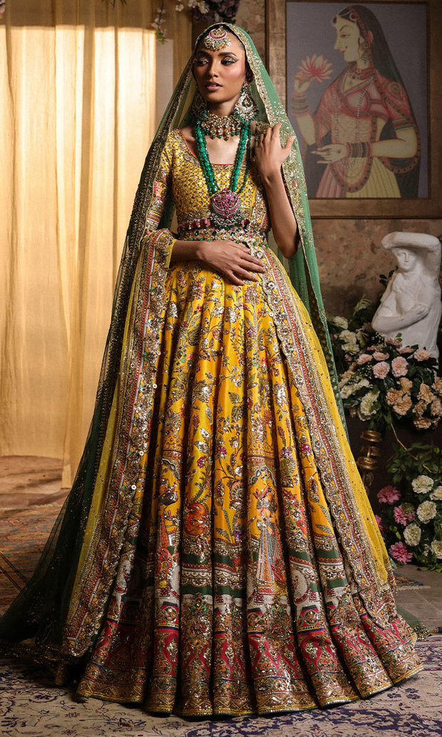 Pakistani Bridal Dress in Yellow Lehenga Choli Style