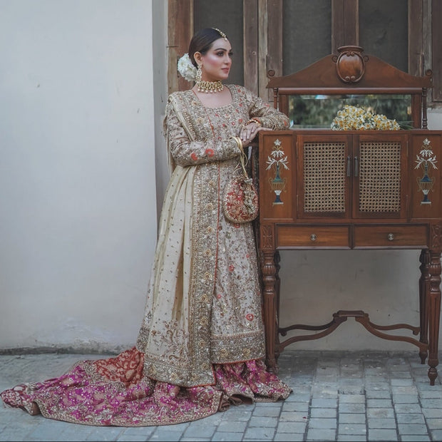 Pakistani Bridal Outfit in Kameez and Lehenga Style