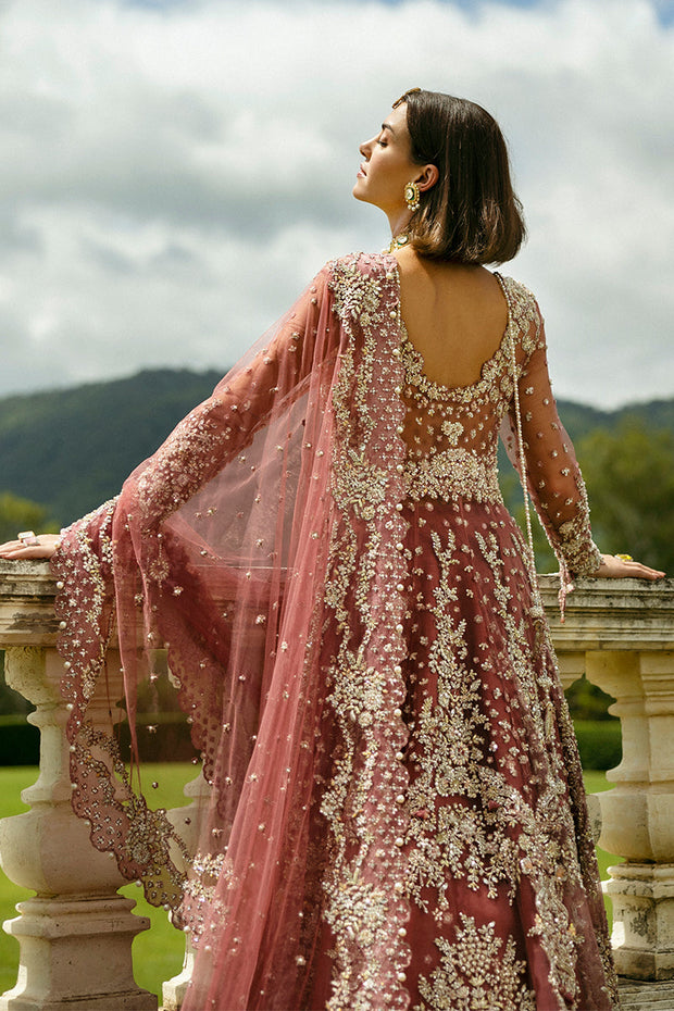 Pakistani Bridal Outfit in Tea Pink Lehenga Frock Style