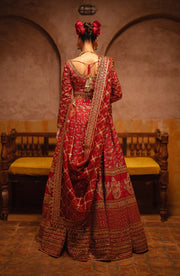 Pakistani Bridal Outfit in Red Choli and Lehenga Style Online