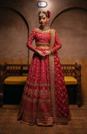 Pakistani Bridal Outfit in Red Choli and Lehenga Style