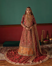 Pakistani Bridal Outfit in Red Kameez Lehenga Style