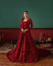 Pakistani Bridal Outfit in Red Net Wedding Gown Style