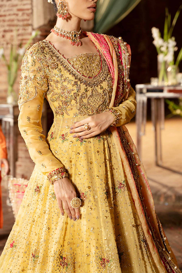 Pakistani Bridal Outfit in Yellow Frock Lehenga Style Online