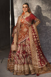 Pakistani Bridal Red Lehenga Choli and Double Dupattas