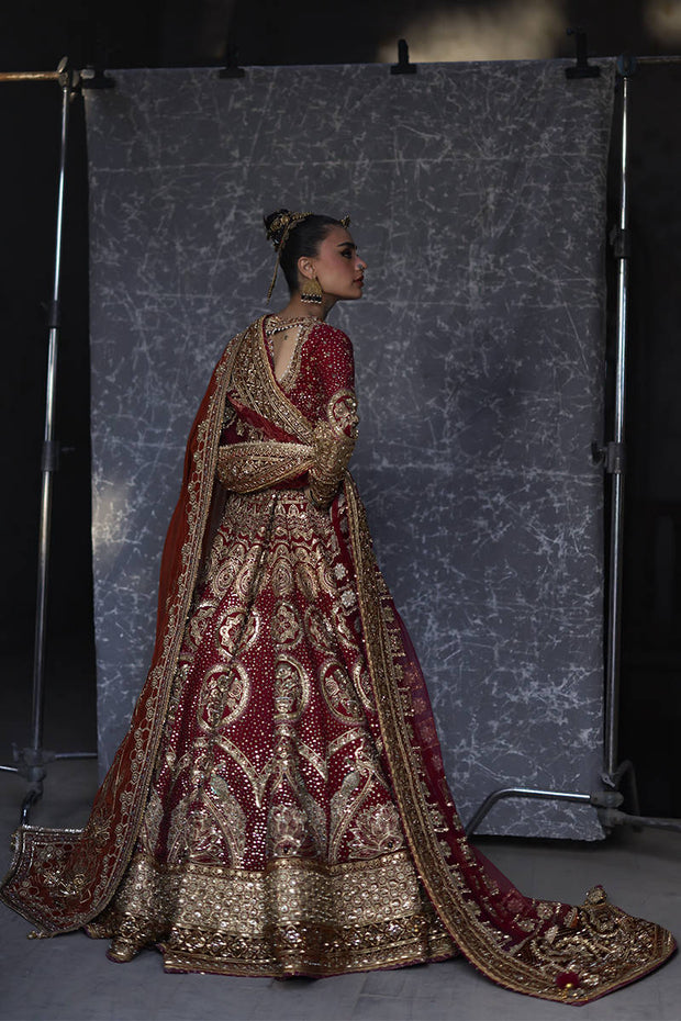 Pakistani Bridal Red Lehenga Choli with Double Dupatta