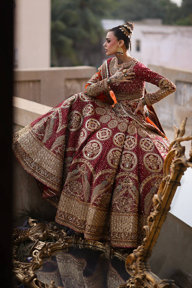 Pakistani Bridal Red Lehenga Choli with Double Dupattas