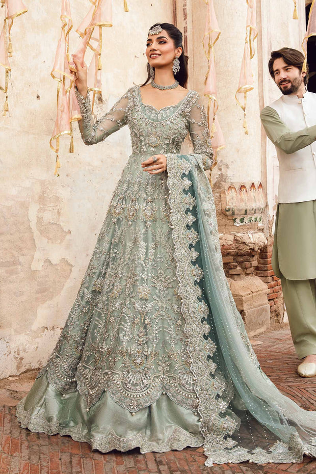 Pakistani Bridal Walima Dress in Frock Lehenga Style Nameera by Farooq