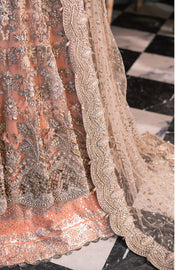 Pakistani Dress in Peach Pishwas Lehenga Style