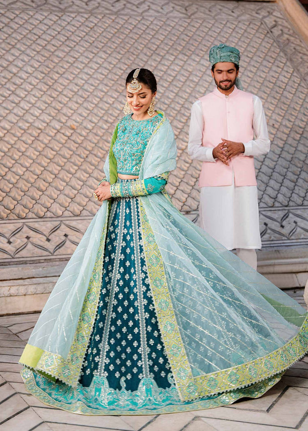 Pakistani Lehenga Choli and Dupatta Dress in Blue Color Online