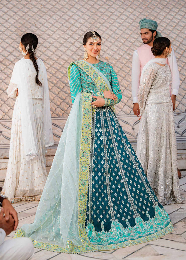 Pakistani Lehenga Choli and Dupatta Dress in Blue Color