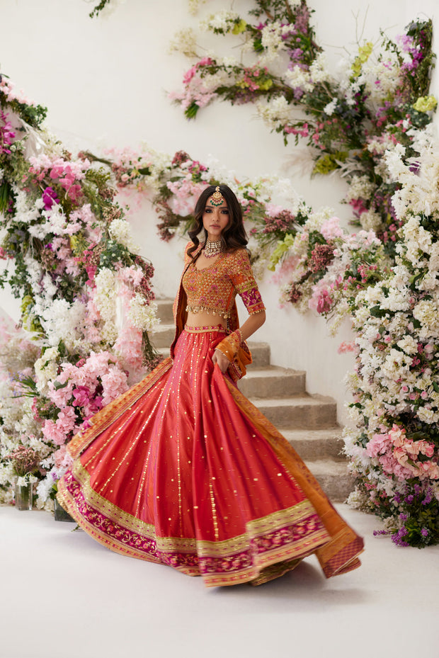 Pakistani Mehndi Dress in Lehenga Choli Style