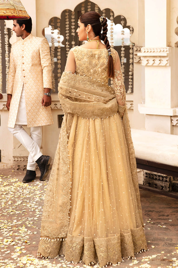 Pakistani Party Dress Embellished Golden Angrakha Pishwas